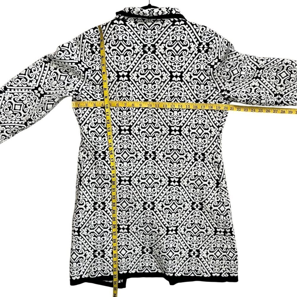 Icelandic Design Black White Jacquard Knit Cardigan Coat Medium Wool Blend - Picture 10 of 10